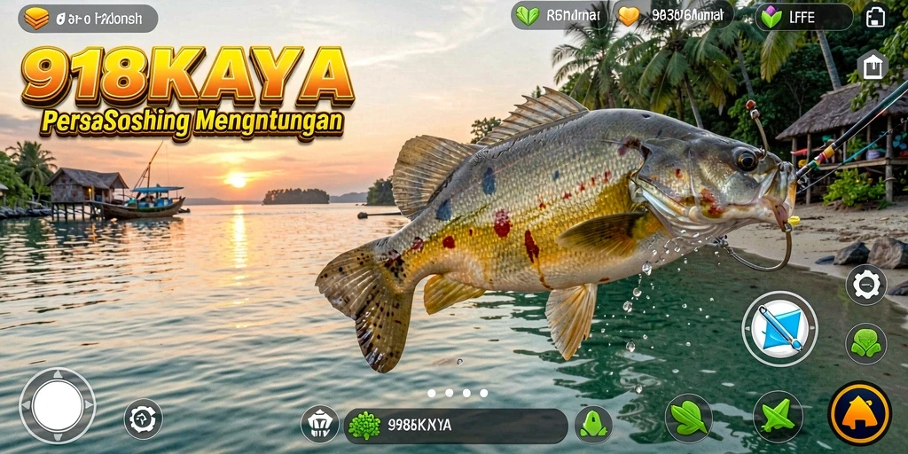 Screenshot gameplay 918KAYA saat menangkap ikan di laut lepas.