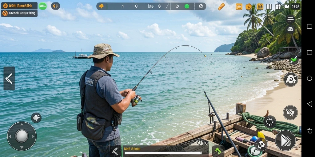 Screenshot gameplay API66 dengan aksi memancing seru.