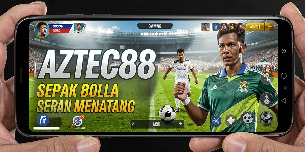 Tangkapan layar dari gameplay AZTEC88 yang menampilkan aksi di lapangan sepak bola.