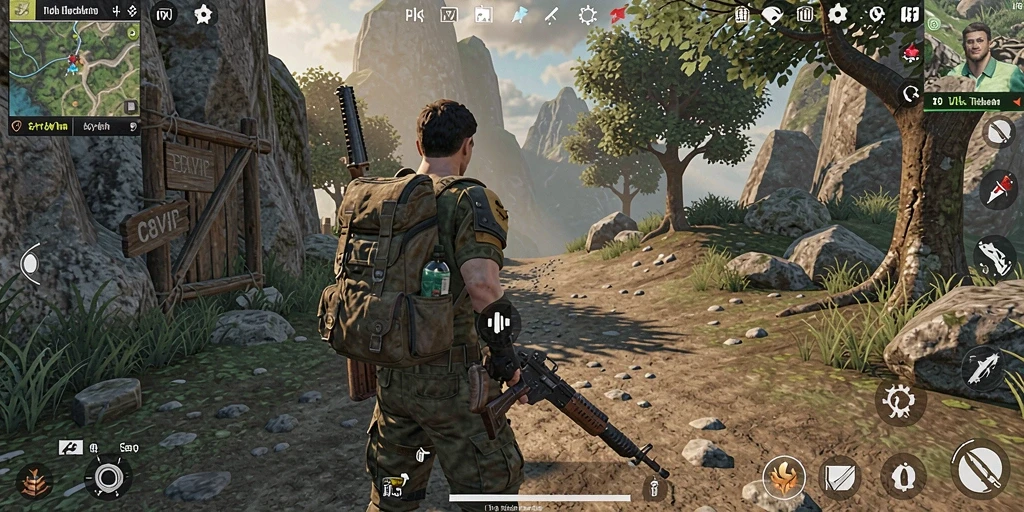 Tangkapan layar gameplay C8VIP menampilkan eksplorasi dunia terbuka yang luas.