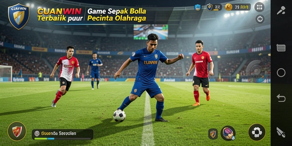 Screenshot utama CUANWIN yang menampilkan gameplay sepak bola yang mendebarkan.