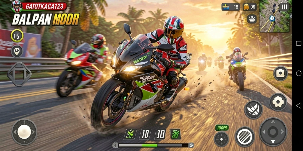 Gameplay GATOTKACA123 yang memukau dan penuh aksi balapan motor.