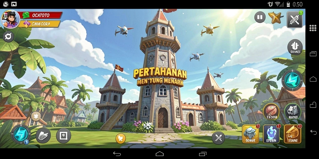 Screenshot gameplay OCATOTO menampilkan aksi mendebarkan di Tower Defense.