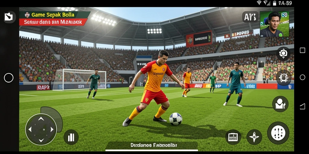 Tangkapan layar gameplay RAP89 dengan aksi sepak bola seru.
