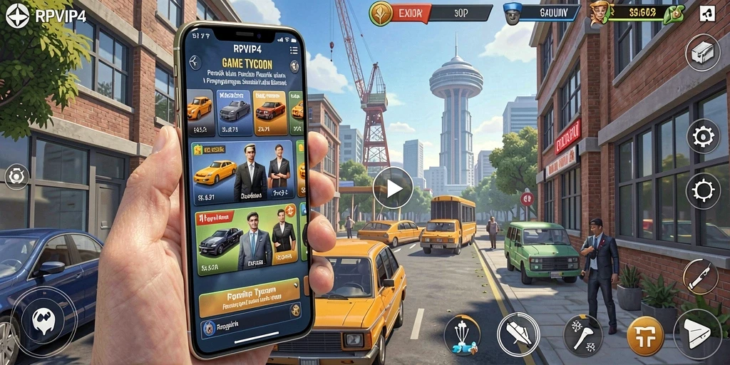 Tampilan bermain RPVIP4 dengan simulasi bisnis yang seru.