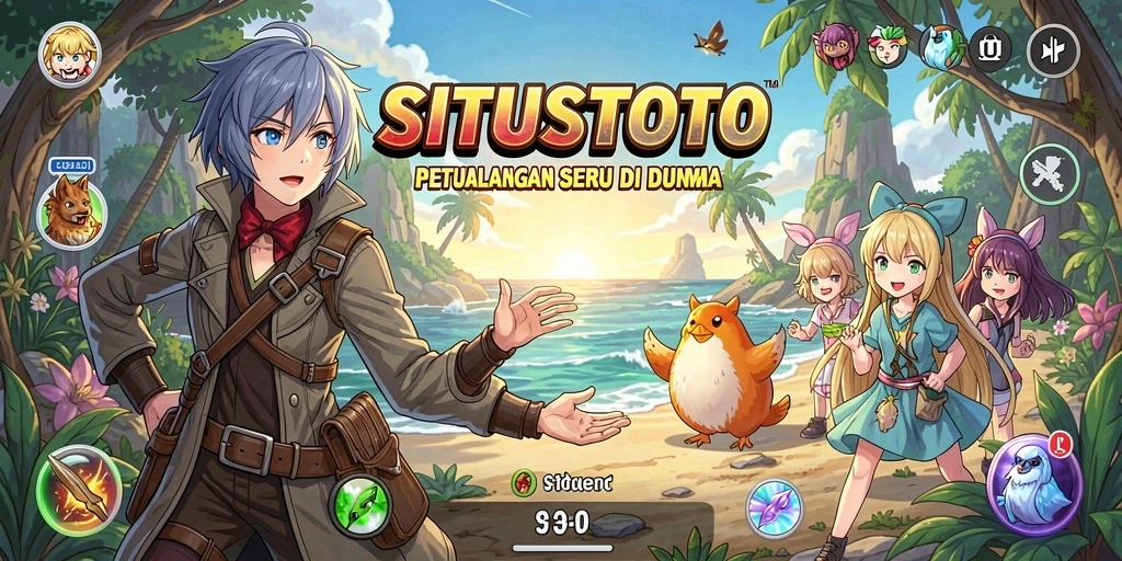 Screenshot gameplay SITUSTOTO yang penuh warna dan karakter anime.