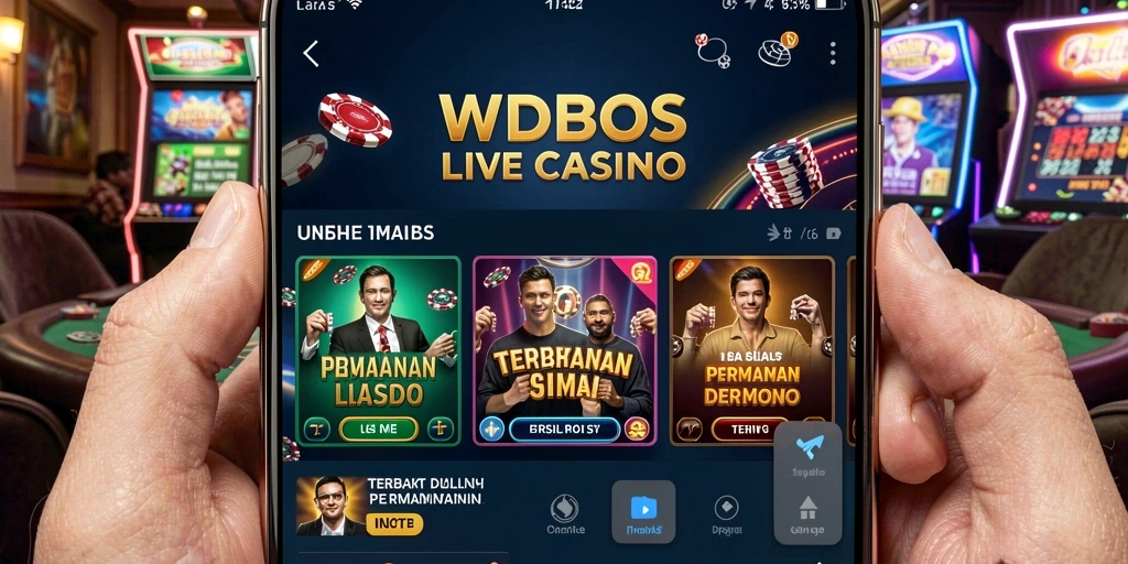 Screenshot gameplay WDBOS menampilkan dealer langsung dan meja permainan.